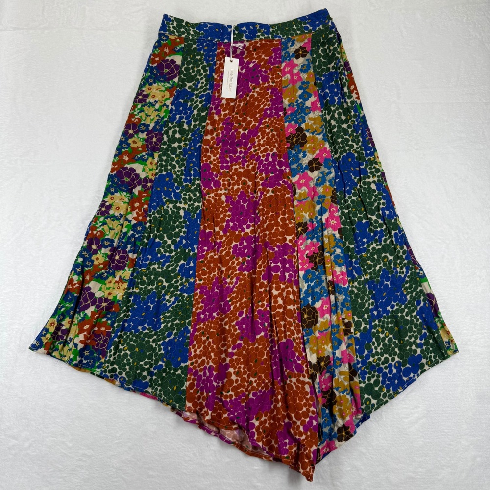 Love the Label Multicolor‎ Asymmetrical High Slit Floral Print Midi Skirt Boho L